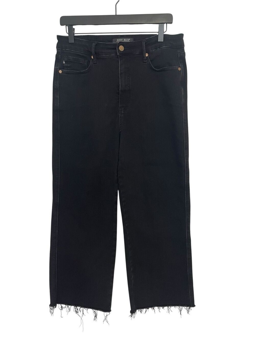 Judy Blue High Rise Frayed Wide Leg Crop Jeans Black Size 13/31 JB88710